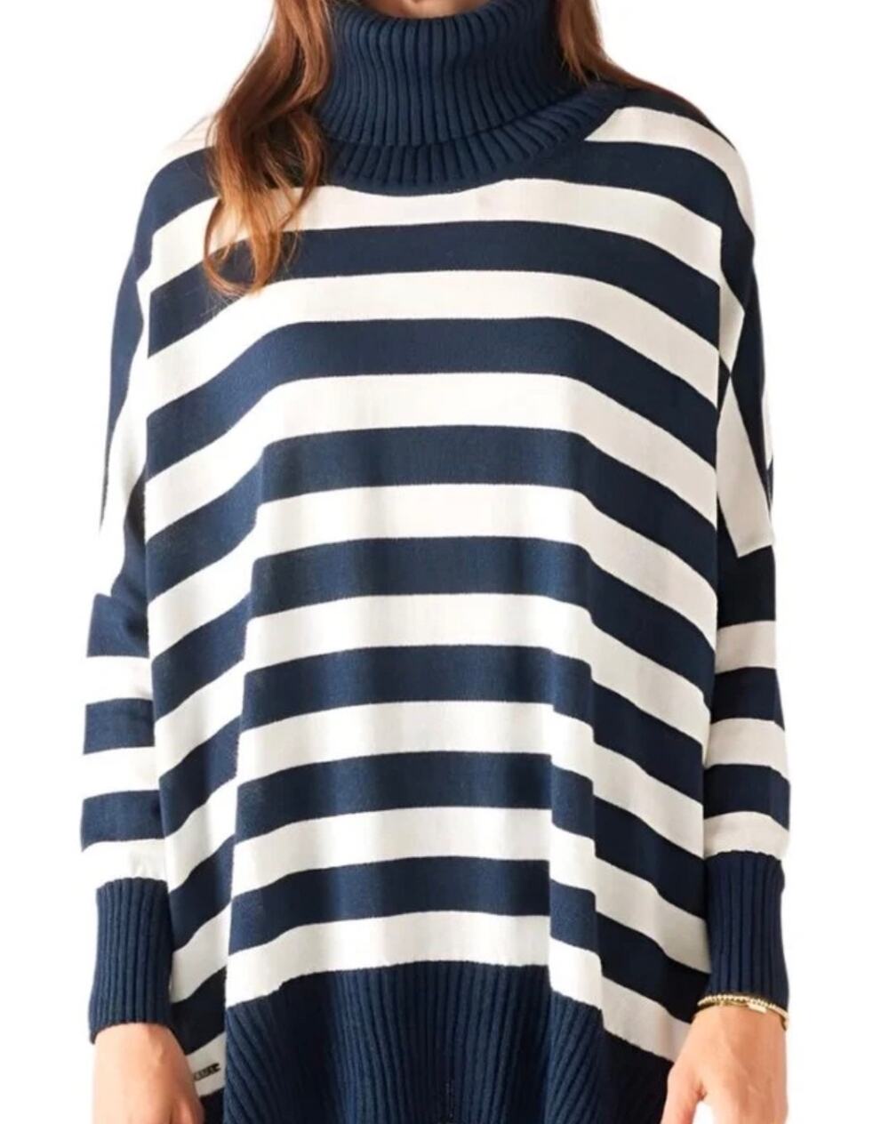 Mer-Sea Catalina Turtleneck Oversized Sweater Navy White Stripe Size Petite P